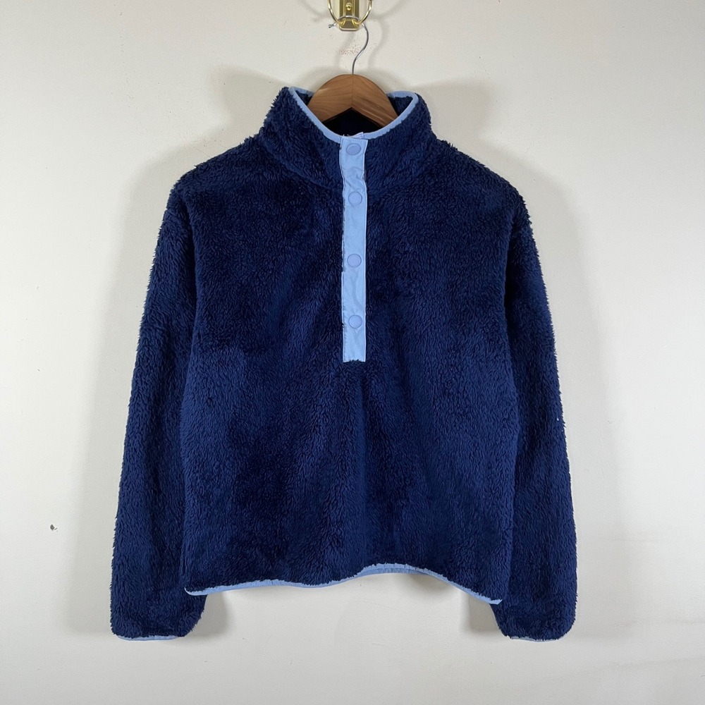 Vineyard Vines Teddy Snap Popover Fleece Sweater Navy Blue Womens Medium